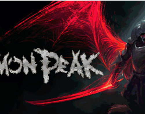 The image is a dramatic representation of an armored figure with red, energy-like wings, set against a dark background, titled "DEMON PEAK"